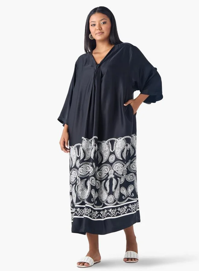 Ulla Popken Plus Size Ulla Popken Paisley Print Kaftan Dress