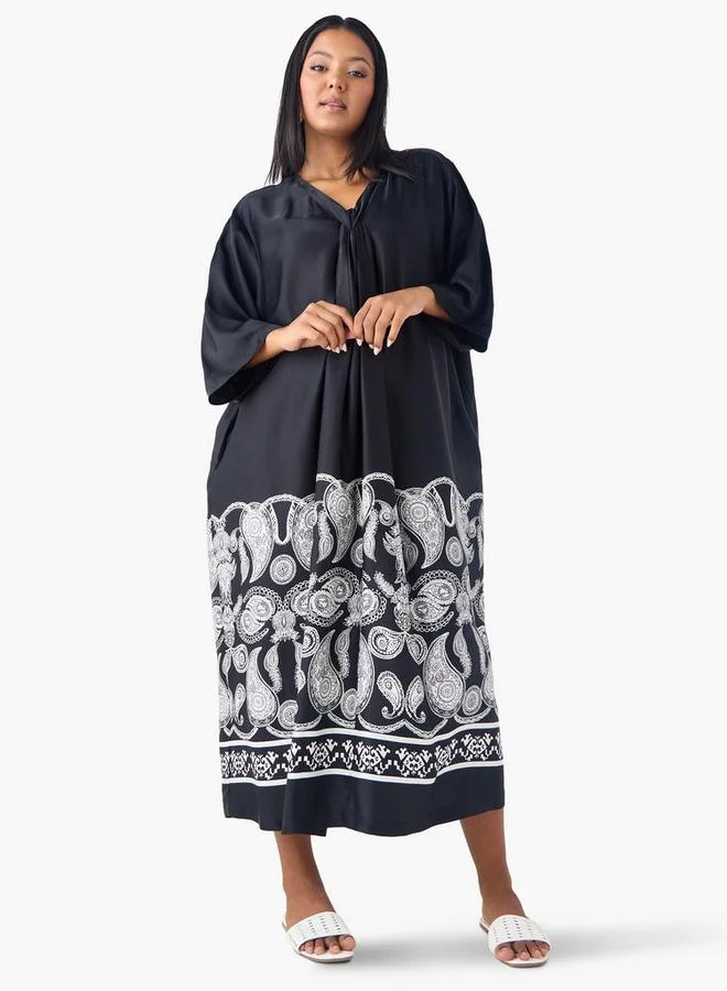 Ulla Popken Plus Size Ulla Popken Paisley Print Kaftan Dress