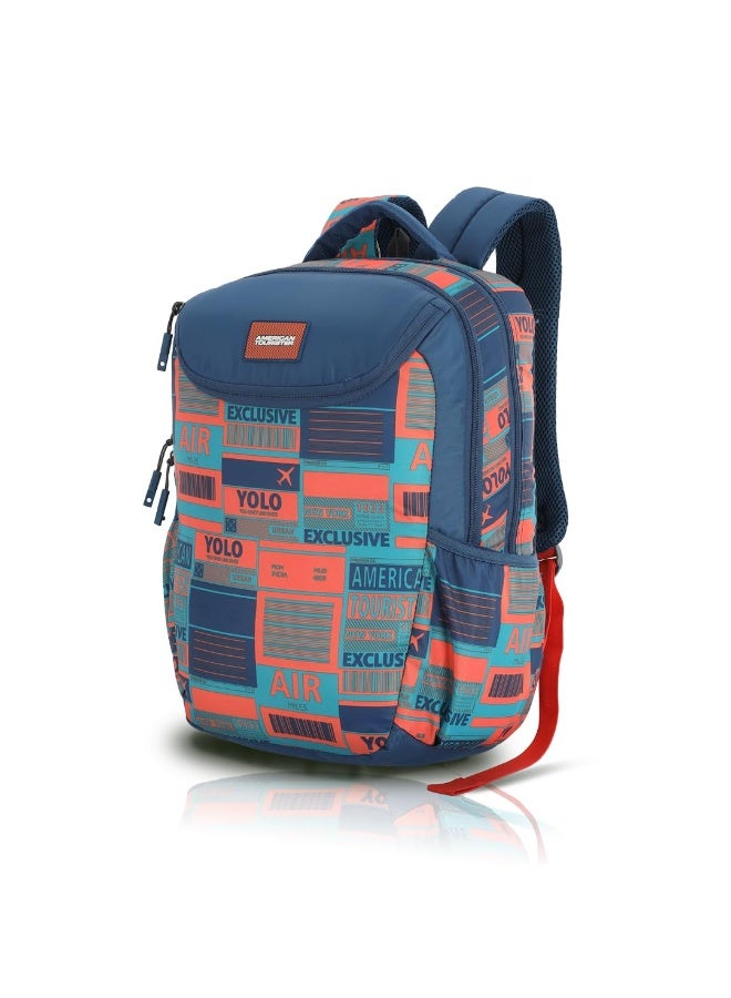 American Tourister Mist (Style 4), 31L Volume 4 Compartment Backpack With An Add-On Rain Cover & Front Organizer, For Unisex - Blue/Orange - Image 1