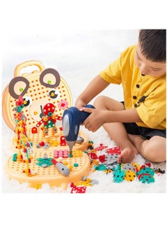 Y&D Tool Kit Box for Kids Children Screw and Drill Puzzle Toy set Creative DIY Building Puzzle Toy with Drill & Screw Driver Tool for Toddlers Boys Girls 203PCS (Yellow)  - Image 1