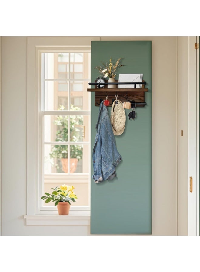 FALAHOM Wall Mounted Key Holder/Hangers for Wall Decorative with 5 Key Hooks, Wooden Mail Rack Organizer with Shelf, Rustic Home Decor for Entryway Mudroom Hallway Office - Image 2