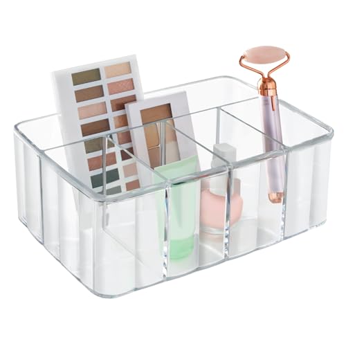 STORi 5Compartment Clear Plastic Organizer  Rectangular Divided Makeup and Vanity Storage Bin and Office Desk Caddy  Scalloped Wall Design  Made in USA
