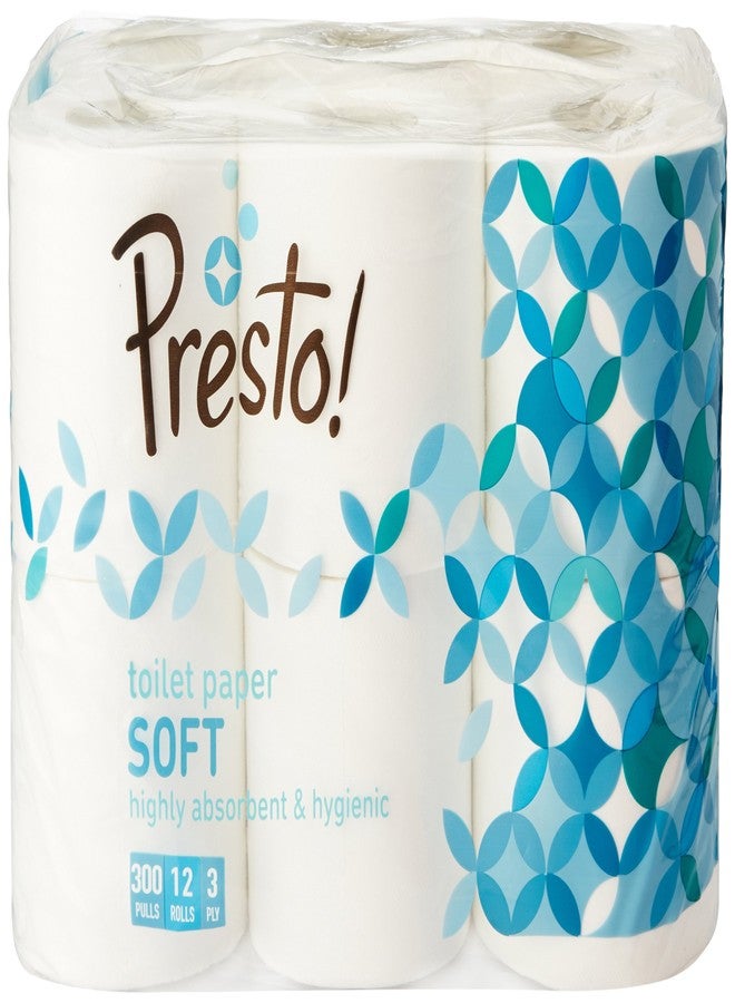 Presto! Amazon Brand - Presto! 3 Ply Toilet Paper Roll | 3600 Pulls | 300 Pulls X 12 Rolls | Soft And Highly Absorbent | 100% Natural Virgin Cellulose Fiber - Image 1