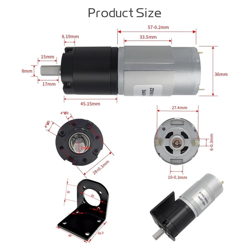DC Planetary Gear Brush Motor 24V 30RPM High Torque Forward Reverse Adjustable Speed with Fixed Bracket - Image 5