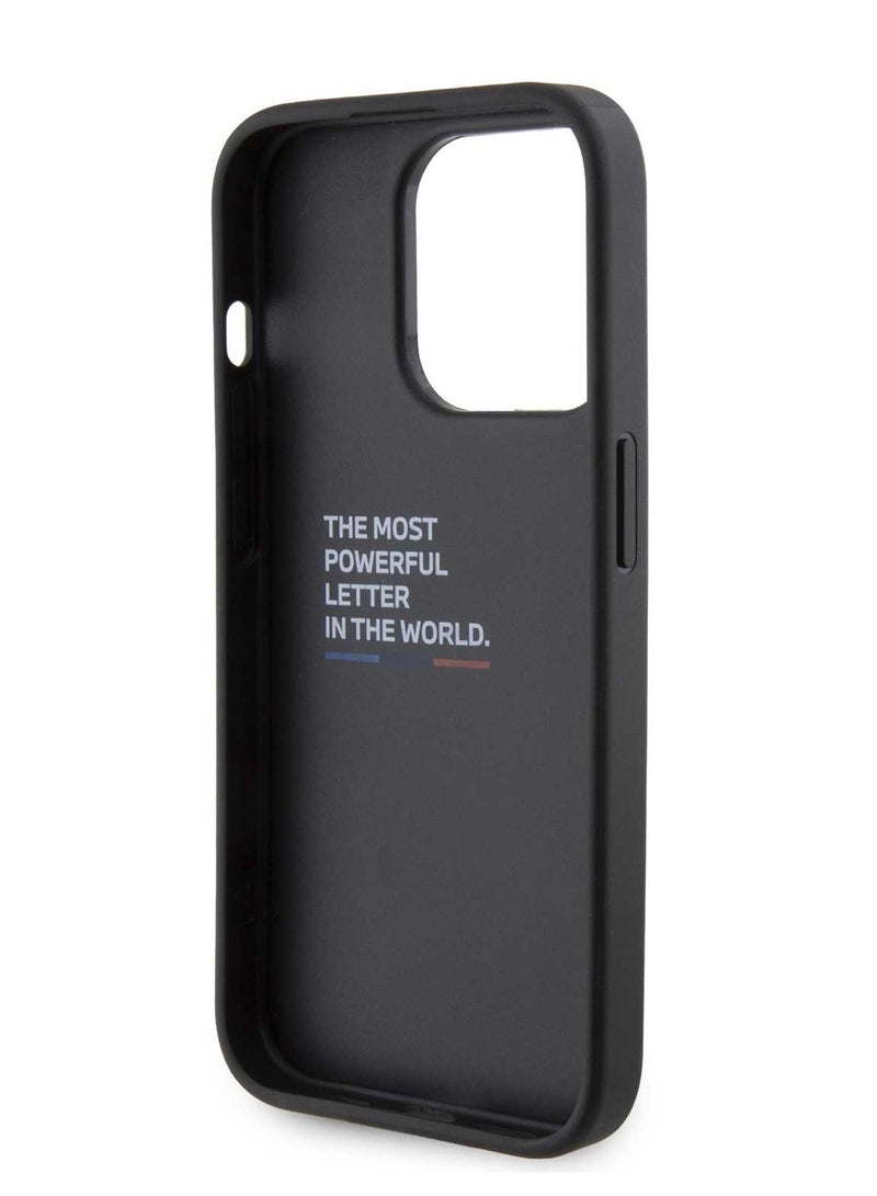 BMW iPhone 15 Pro Case Leather Gripstand Back Cover with Hot M Stamp - Black - Image 4