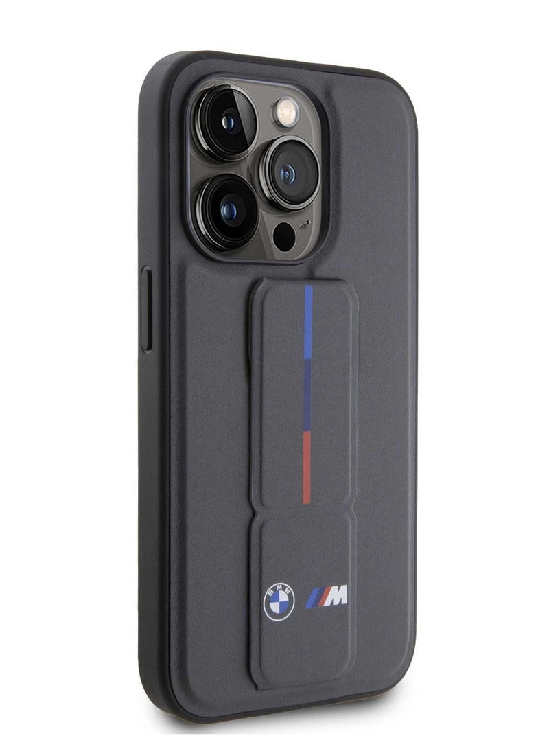 BMW iPhone 15 Pro Case Leather Gripstand Back Cover with Hot M Stamp - Black - Image 5