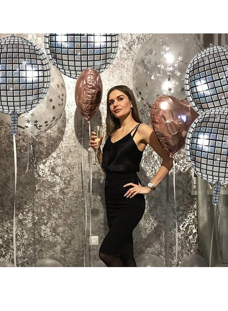 KASTWAVE Mirror Balloons, 6 Pcs Disco Metallic Balloons for 70s Party Decorations, 360 Degree 4D Round Sphere Ball Balloons, Mylar Balloons for Birthday Party (56 cm/22 inch, Sliver) - Image 2