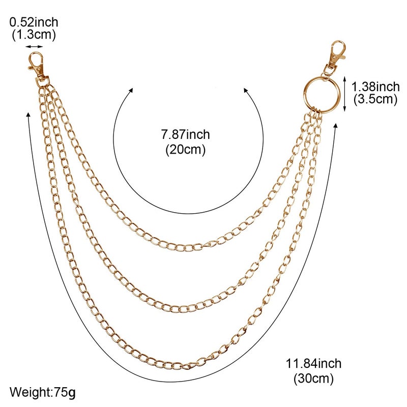 Hotop 3 Pieces Jeans Chains Wallet Pocket Belt Hip Hop Pants Chain Biker Trouser Accessory Jewelry Gift for Men Women(Gold) - Image 4