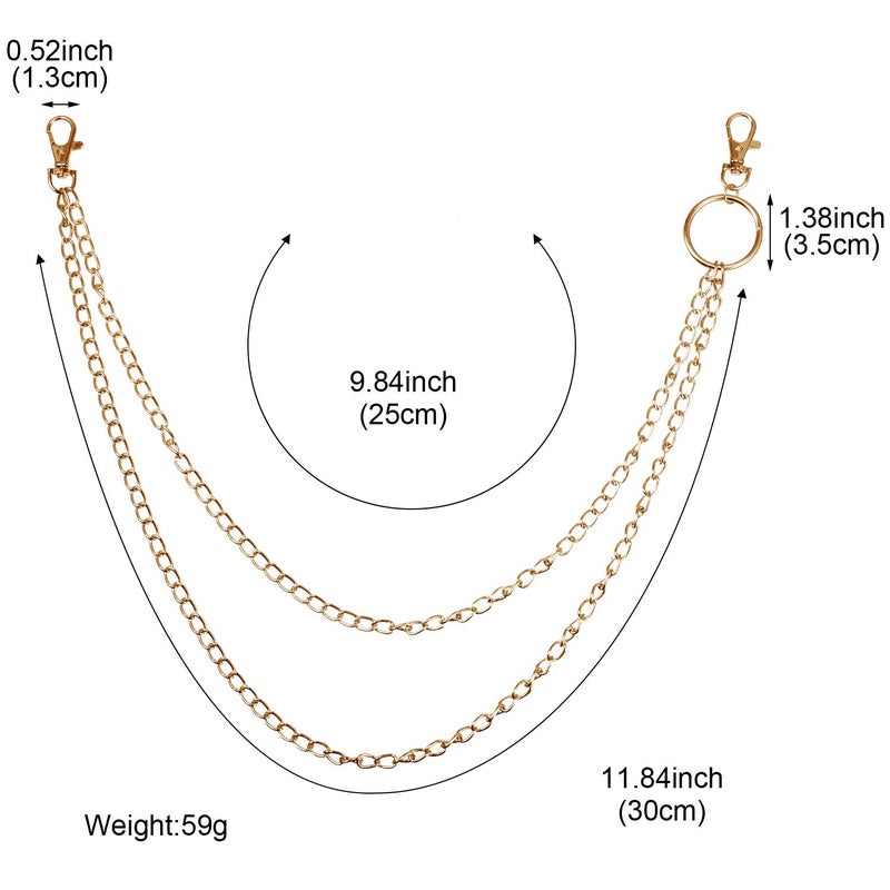 Hotop 3 Pieces Jeans Chains Wallet Pocket Belt Hip Hop Pants Chain Biker Trouser Accessory Jewelry Gift for Men Women(Gold) - Image 3