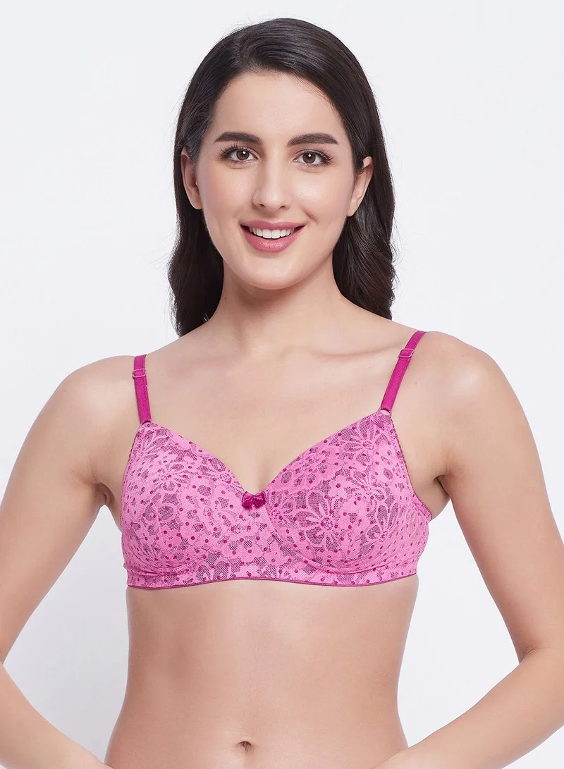 كلوفيا Clovia Padded Non-Wired Full Cup Bra In Pink - Lace