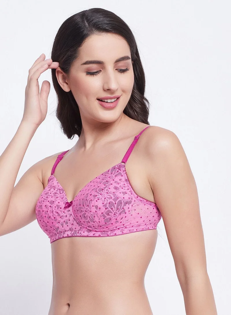 كلوفيا Clovia Padded Non-Wired Full Cup Bra In Pink - Lace