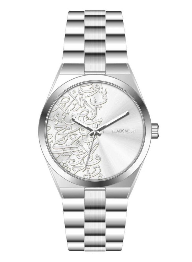 بلاك مون ساعة بلاك مون للرجال باللون الفضي مع خط عربي