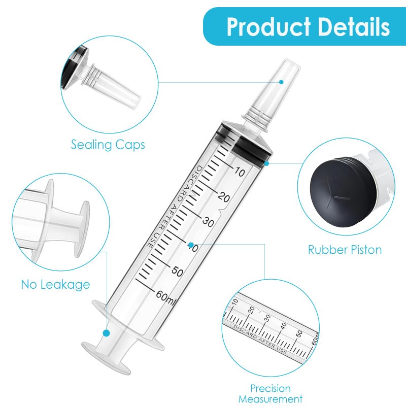 Morocket 3 Pack 60ml Large Syringe with Tube, Plastic Syringes with Sealing Cap - Image 4
