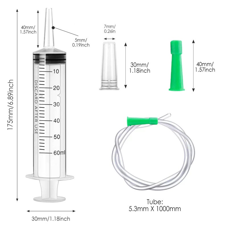 Morocket 3 Pack 60ml Large Syringe with Tube, Plastic Syringes with Sealing Cap - Image 2