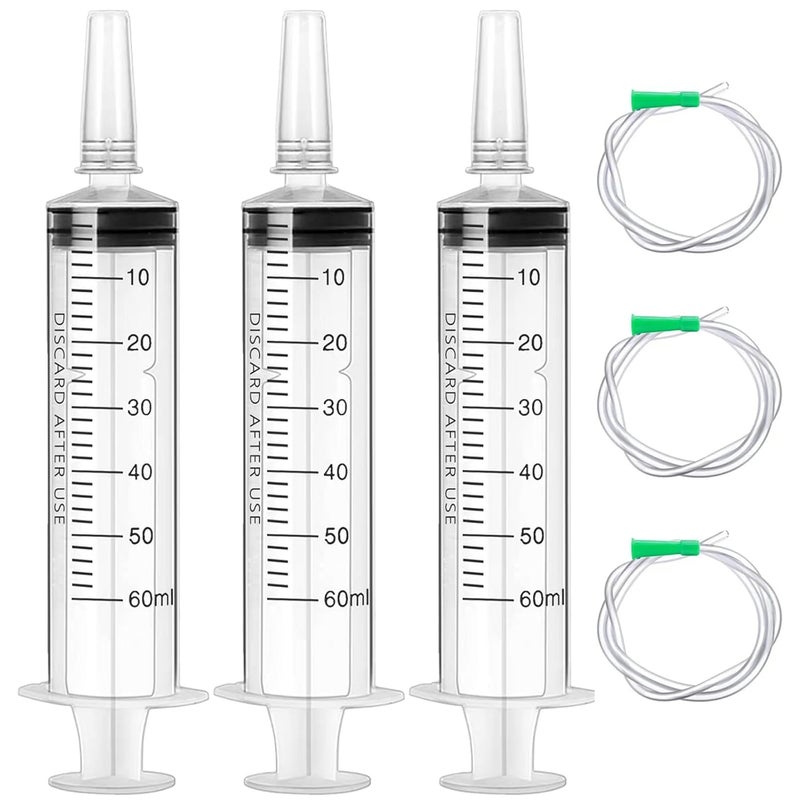 Morocket 3 Pack 60ml Large Syringe with Tube, Plastic Syringes with Sealing Cap - Image 1