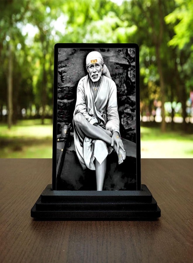 Vprint Quality Car Dashboard Idols Saibaba Wooden Idols Small Sai Baba Statues for Puja Traditional Sai Baba Figurines for Home Decor Murti for Religious Festivals (Multicolor - Size 3x5 in) - Image 1