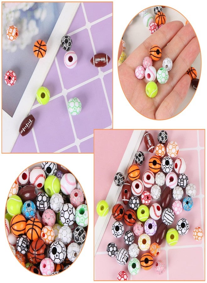 CCOZN 200 Pcs Sports Beads for DIY Jewelry Making, Acrylic Tiny Baseball, Basketball, Soccer, Football, Volleyball Beads for Bracelets, Keychains, Necklaces, Crafting - Set Includes Box - Image 4