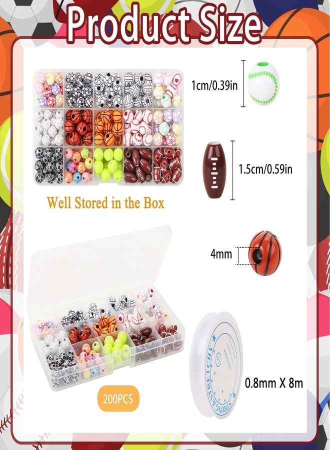 CCOZN 200 Pcs Sports Beads for DIY Jewelry Making, Acrylic Tiny Baseball, Basketball, Soccer, Football, Volleyball Beads for Bracelets, Keychains, Necklaces, Crafting - Set Includes Box - Image 2