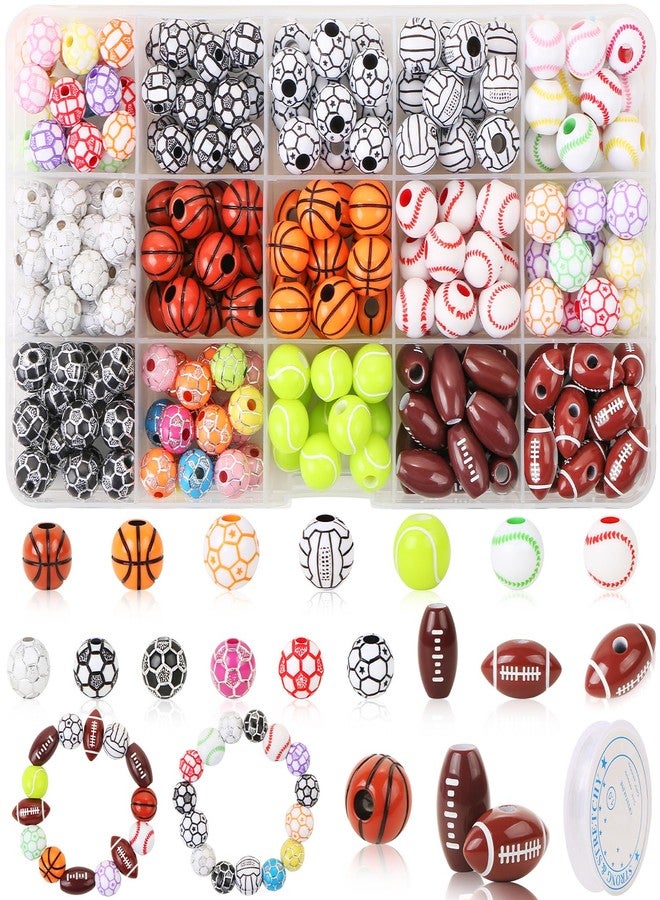 CCOZN 200 Pcs Sports Beads for DIY Jewelry Making, Acrylic Tiny Baseball, Basketball, Soccer, Football, Volleyball Beads for Bracelets, Keychains, Necklaces, Crafting - Set Includes Box - Image 1
