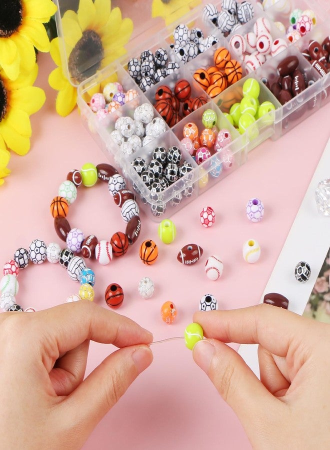 CCOZN 200 Pcs Sports Beads for DIY Jewelry Making, Acrylic Tiny Baseball, Basketball, Soccer, Football, Volleyball Beads for Bracelets, Keychains, Necklaces, Crafting - Set Includes Box - Image 3