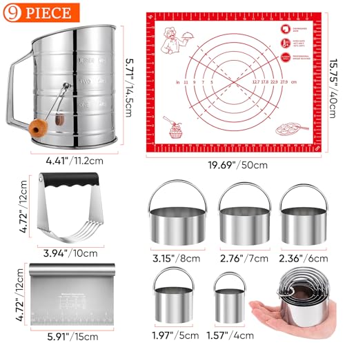 ARTOSHIN 9PCS Stainless Steel Pastry Blender Set 3 Cup Flour Sifter Biscuit Cutter Pastry Cutter Dough Cutter Silicone Baking Mats for Cooking Cookies and Donuts Cakes Biscuits or Making Pancakes - Image 3