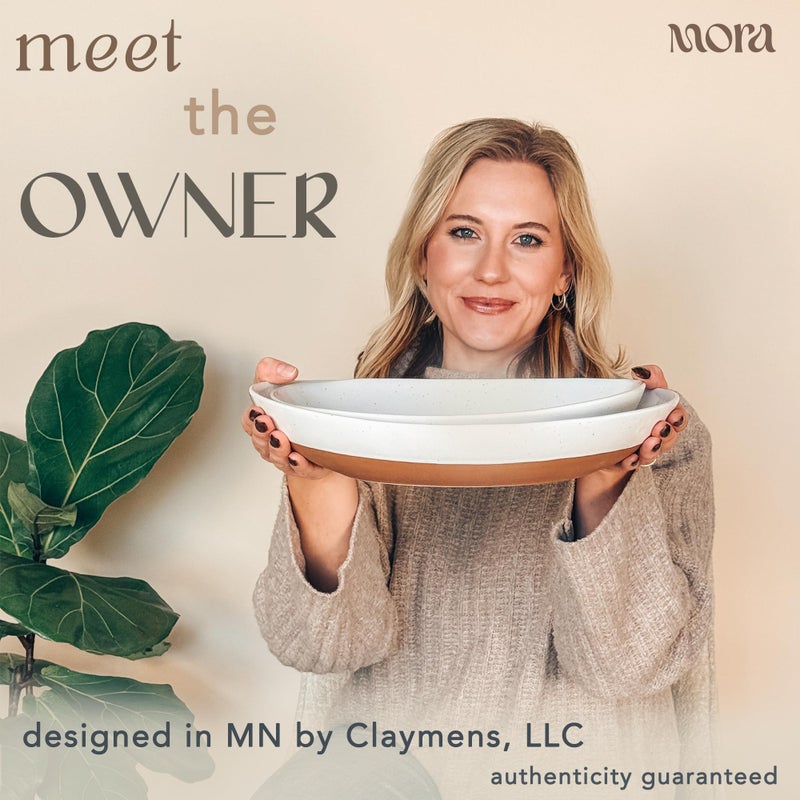 Mora Ceramic Large Serving Bowls- Set of 2 Oval Platters for Entertaining. Modern Kitchen Dishes for Dinner, Fruit, Salad, Turkey, etc. Oven, Dishwasher Safe, 55/35 oz, 13.5" / 11.8" - Vanilla White - Image 3