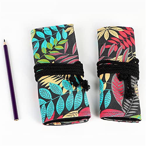 DIYOMR 24/36/72 Slots Pencil Wrap Pencil Rolls, Artist Colored Pencils Roll Up Bag Short Brushes Pouch Case Pencils Organizer for Drawing Coloring and Sketching (Colorful Leaves, 36slots) - Image 5