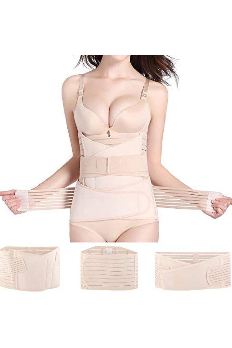 Kimaya 3 in 1 Postpartum Girdle Support Recovery Belly Band Corset Wrap Body Shaper for After Birth Postnatal C-Section Waist Pelvis Shapewear, Beige (Medium)  - Image 1