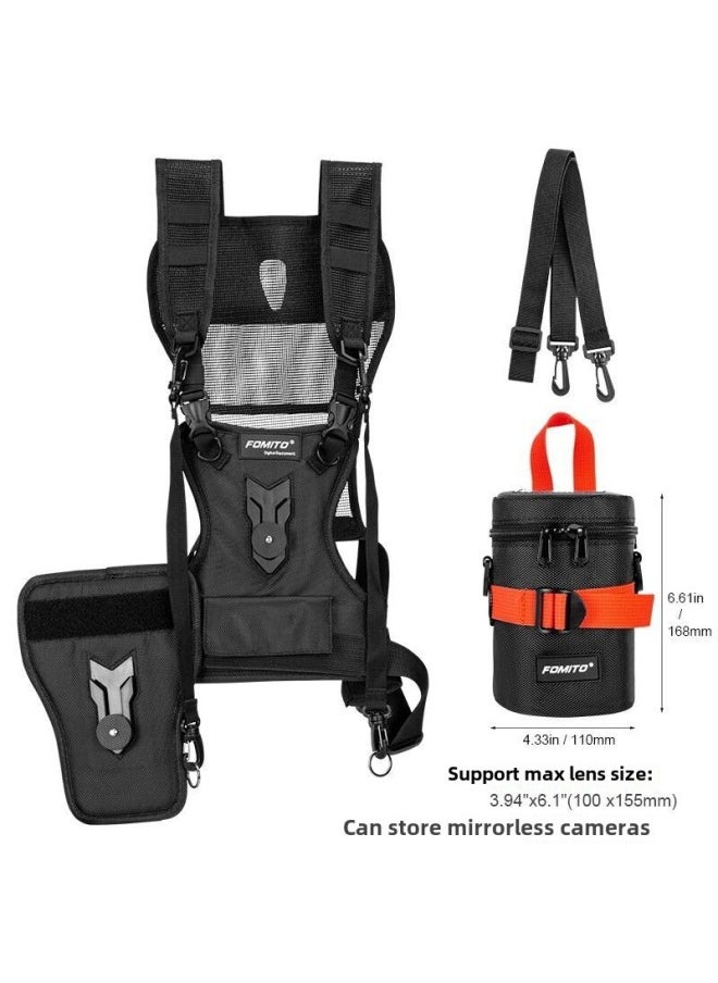 Generic Dual Strap SLR Camera Micro Single Photography Double Shoulder Strap Quick Shopper Waist Camera Shoulder Strap Fomito-Body Color:Backpack Straps (black) + Medium Lens Bag  - Image 1