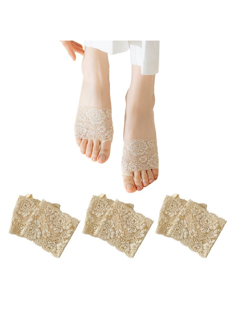 Captaintech Lace Toe Topper Socks, 3 Pairs Women's Open Toe Slide Sandal Liner Socks, Half Socks Lace Forefoot Socks, Non Slip Toe Cover No Show Half Socks with Sponge Cushion (Size: 4.5-8.2/32-42) - Image 1