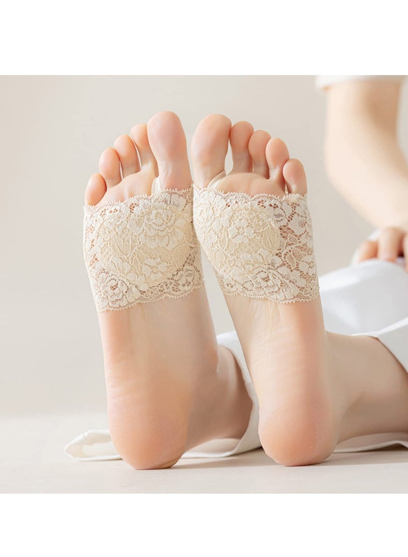 Captaintech Lace Toe Topper Socks, 3 Pairs Women's Open Toe Slide Sandal Liner Socks, Half Socks Lace Forefoot Socks, Non Slip Toe Cover No Show Half Socks with Sponge Cushion (Size: 4.5-8.2/32-42) - Image 2