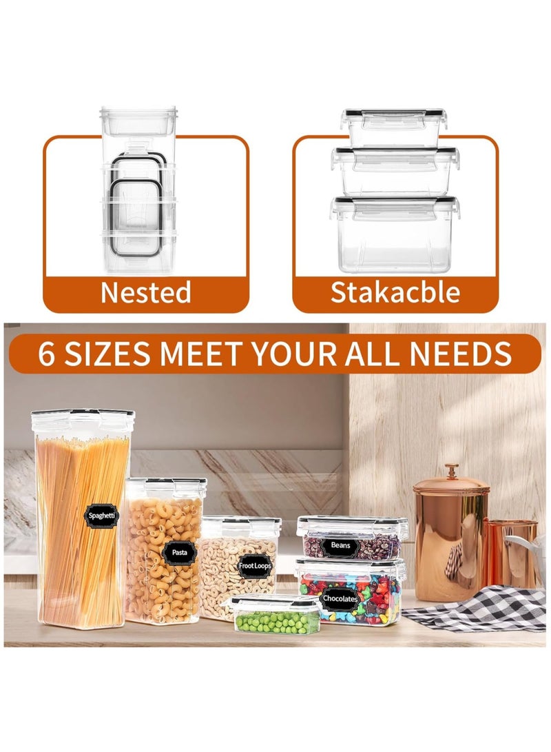 Arabest Airtight Food Storage Containers,36 Pack Cereal & Dry Food Storage Containers,BPA-Free,Stackable Boxes Containers for Kitchen,Clear Plastic Kitchen and Pantry Organization Set,Plastic Kitchen Storage Organizer for Sugar, Snack, Baking Supplies,Including Labels,Marker Pen and Spoon(6 Sizes)  - Image 2
