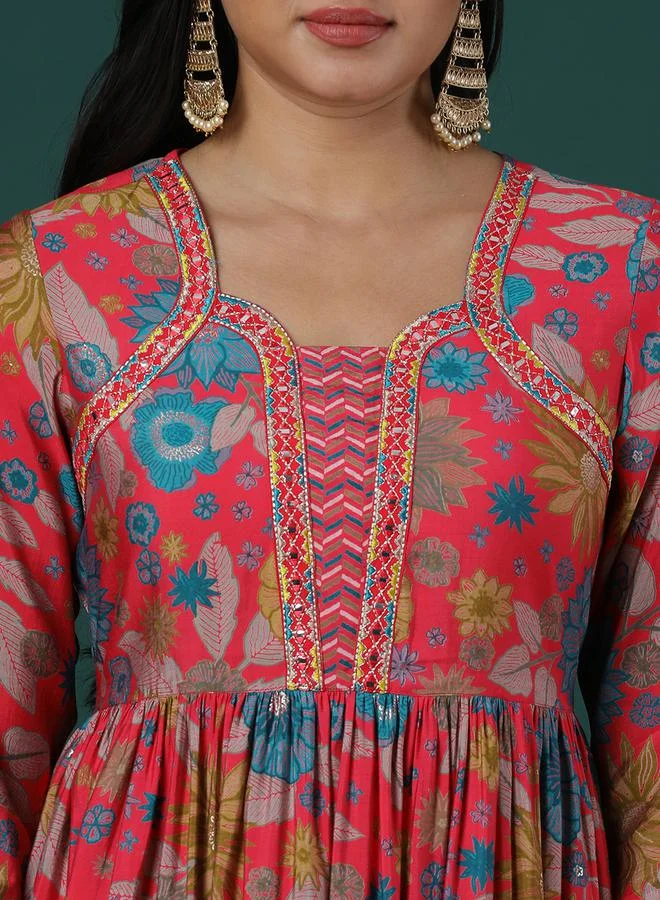 globus Floral Printed Peplum Tunic and Chevron Print Trousers Co-Ords by Styli