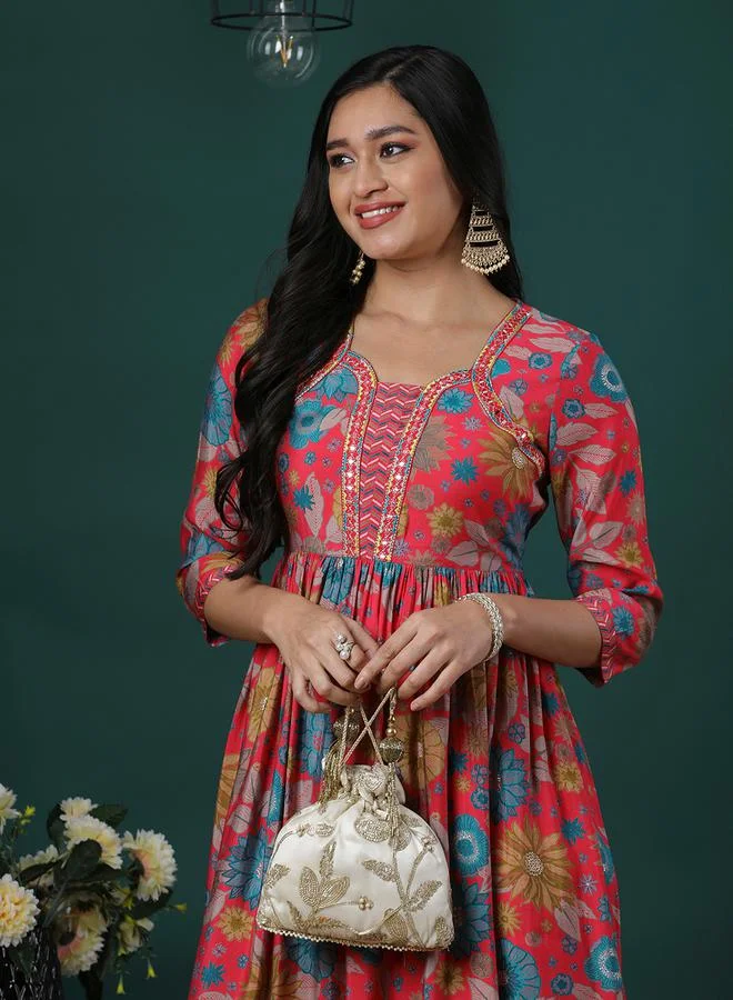 globus Floral Printed Peplum Tunic and Chevron Print Trousers Co-Ords by Styli