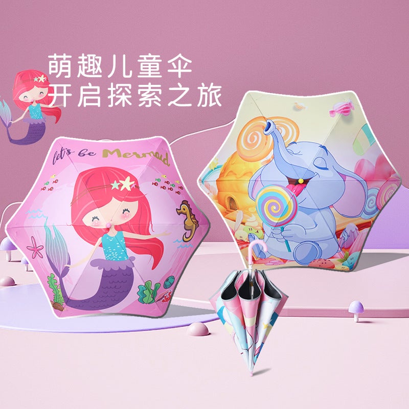 Cartoon Children'S Umbrella Straight Rod Fillet Anti-Puncture Safety Kindergarten Boys And Girls Primary School Students Long Handle Portable Umbrella - Image 5