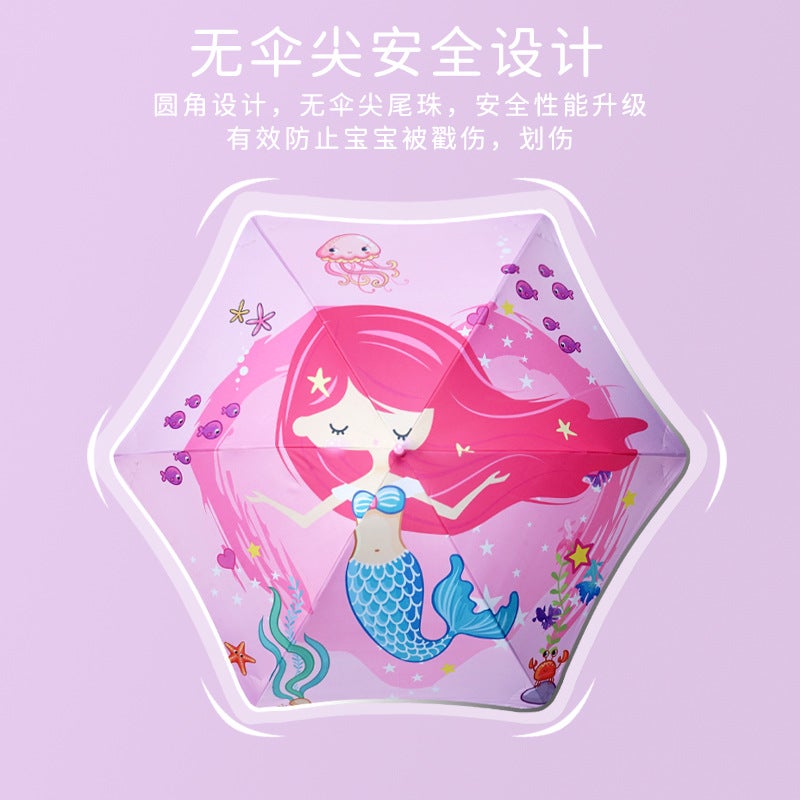 Cartoon Children'S Umbrella Straight Rod Fillet Anti-Puncture Safety Kindergarten Boys And Girls Primary School Students Long Handle Portable Umbrella - Image 3