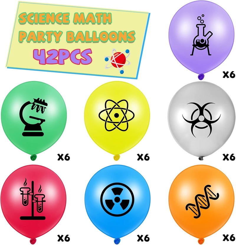 Civaner 66 قطعة زينة حفلة عيد ميلاد علمية 42 قطعة بالونات ذات طابع علمي بالونات لاتكس رياضية 24 دوامات معلقة زينة مختبر الكيمياء للحفلات المدرسية والفصول الدراسية - Image 2