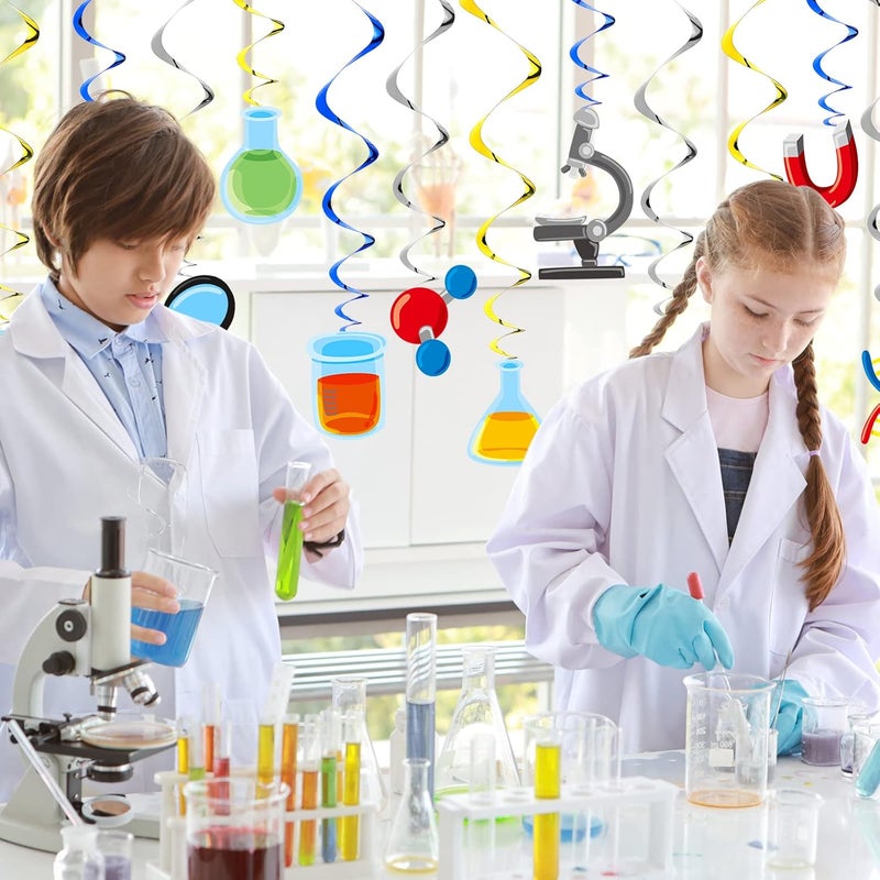 Civaner 66 قطعة زينة حفلة عيد ميلاد علمية 42 قطعة بالونات ذات طابع علمي بالونات لاتكس رياضية 24 دوامات معلقة زينة مختبر الكيمياء للحفلات المدرسية والفصول الدراسية - Image 4