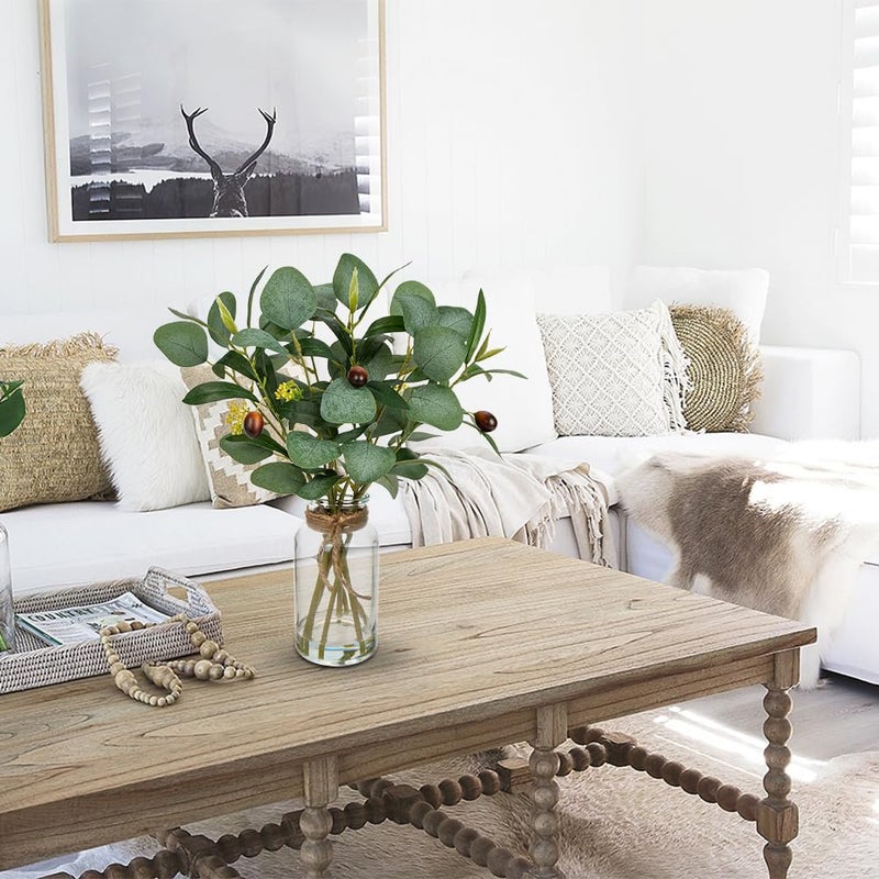 Briful Artificial Eucalyptus Stems in Glass Vase with Faux Water, 14" Fake Plant Olive Leaves for Home Office Farmhouse Wedding Centerpiece DÃ©cor - Image 5