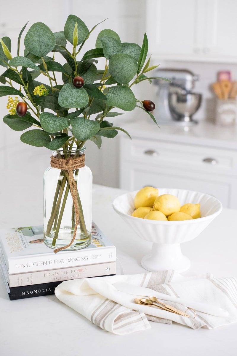 Briful Artificial Eucalyptus Stems in Glass Vase with Faux Water, 14" Fake Plant Olive Leaves for Home Office Farmhouse Wedding Centerpiece DÃ©cor - Image 4