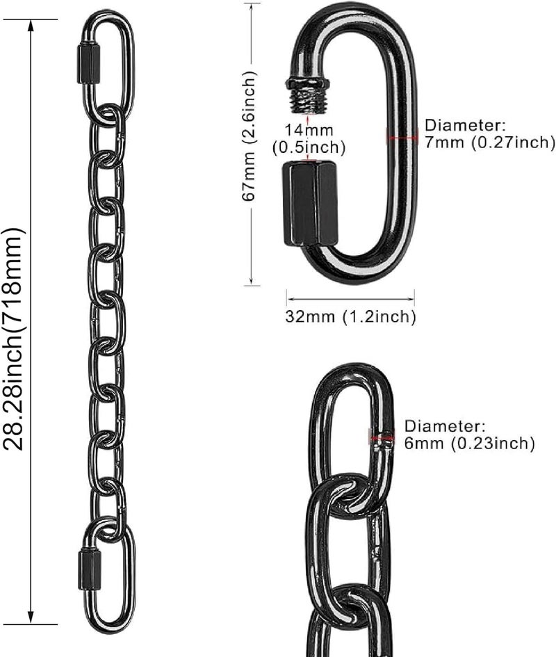 BeneLabel 2Pcs 28 inch Black Heavy Duty Hanging Chains with 4 Carabiners 1000 LB Capacity Hanging Hammock Chair Hardware Extension Chain for Swing, Hanging Chair, Punching Bags, Indoor and Outdoor - Image 2