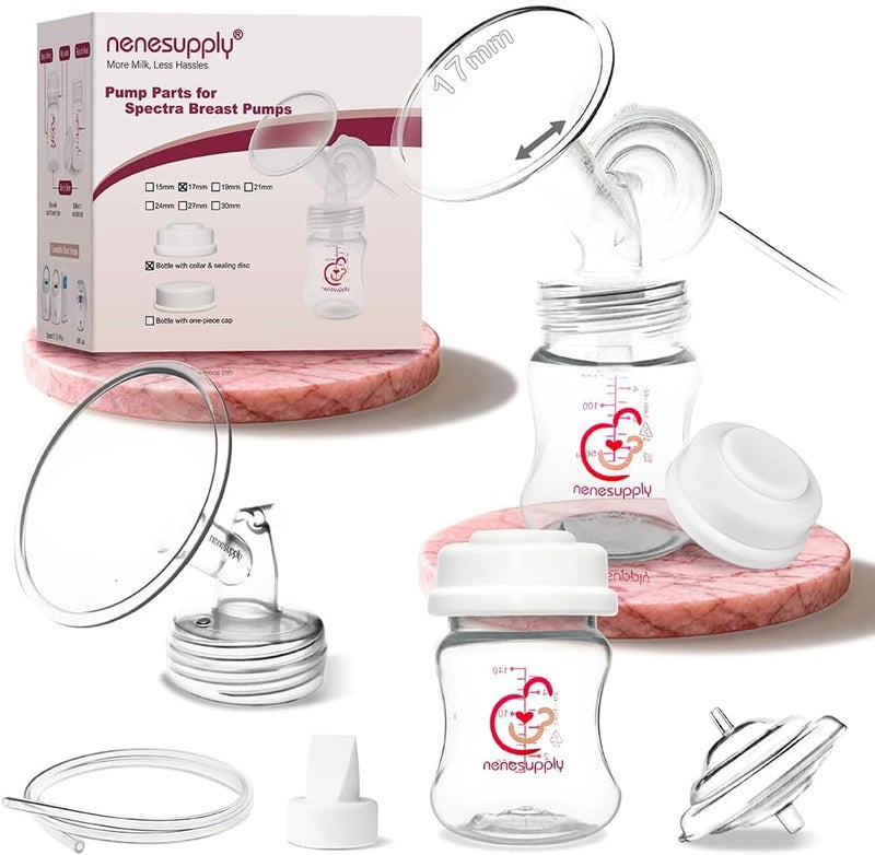 نينس سابلاي Nenesupply 17mm Pump Parts Compatible with Spectra S2 S1 9 Plus Breast Pump Replace Spectra Pump Parts and S2 Accessories Incl 17mm Flange Duckbill Valve Tubing Backflow Protector Bottle - Image 1