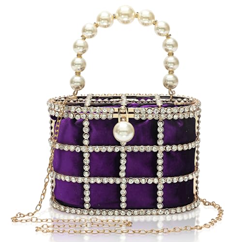 CARIEDO Evening Handbag Women Clutch Purses with Pearl Diamonds for Wedding Prom Birthday Party Dinner Accessories (Purple) - Image 1