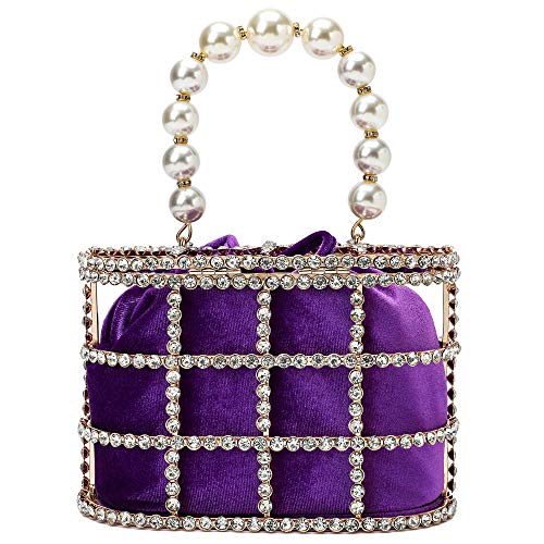 CARIEDO Evening Handbag Women Clutch Purses with Pearl Diamonds for Wedding Prom Birthday Party Dinner Accessories (Purple) - Image 3
