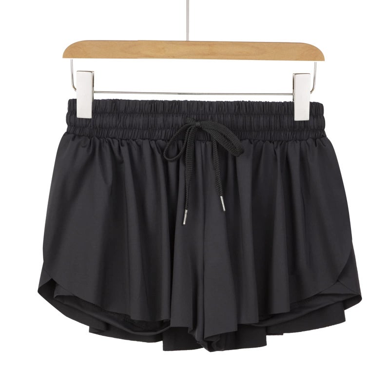 Blaosn Flowy Athletic Shorts for Women Gym Yoga Workout Running Sweat Short Pants Spandex Butterfly Tennis Skort Skirt with Pockets Underneath Girls Cute Comfy Trendy Clothes Casual Summer Outfits Black M - Image 3