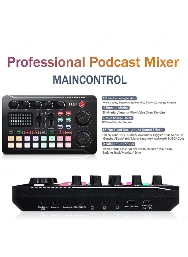 Podcasting equipment set, condenser microphone with tripod and professional audio mixer for studio recording vocals, voiceovers, streaming broadcasts and YouTube videos - Image 3