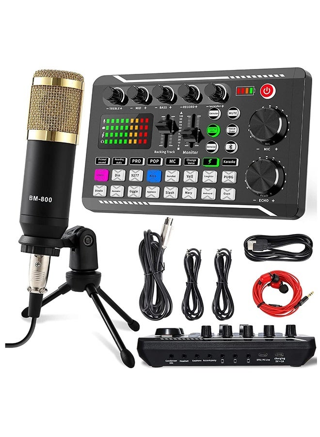 Podcasting equipment set, condenser microphone with tripod and professional audio mixer for studio recording vocals, voiceovers, streaming broadcasts and YouTube videos - Image 1