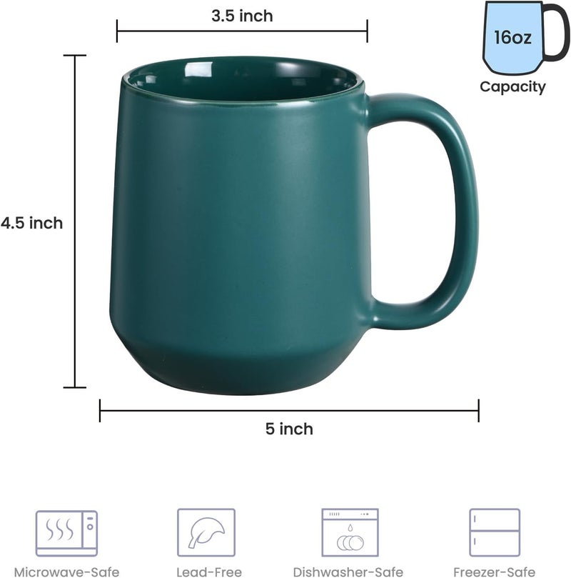 Miicol Ceramic Coffee Mug, 16 oz Large Coffee Cup, Tea Mug with Handle, Flat Bottom Mug for Men, Women, Office, Microwave and Dishwasher Safe, Multi-Color, Turquoise - Image 3