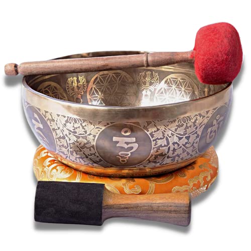 HIMALAYAN BAZAAR Large Tibetan Singing Bowl Set - 9" Master Healing Grade For Sound Bath Chakra 7 Metal Meditation Yoga By Himalayan Bazaar - Image 1