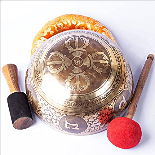 HIMALAYAN BAZAAR Large Tibetan Singing Bowl Set - 9" Master Healing Grade For Sound Bath Chakra 7 Metal Meditation Yoga By Himalayan Bazaar - Image 3